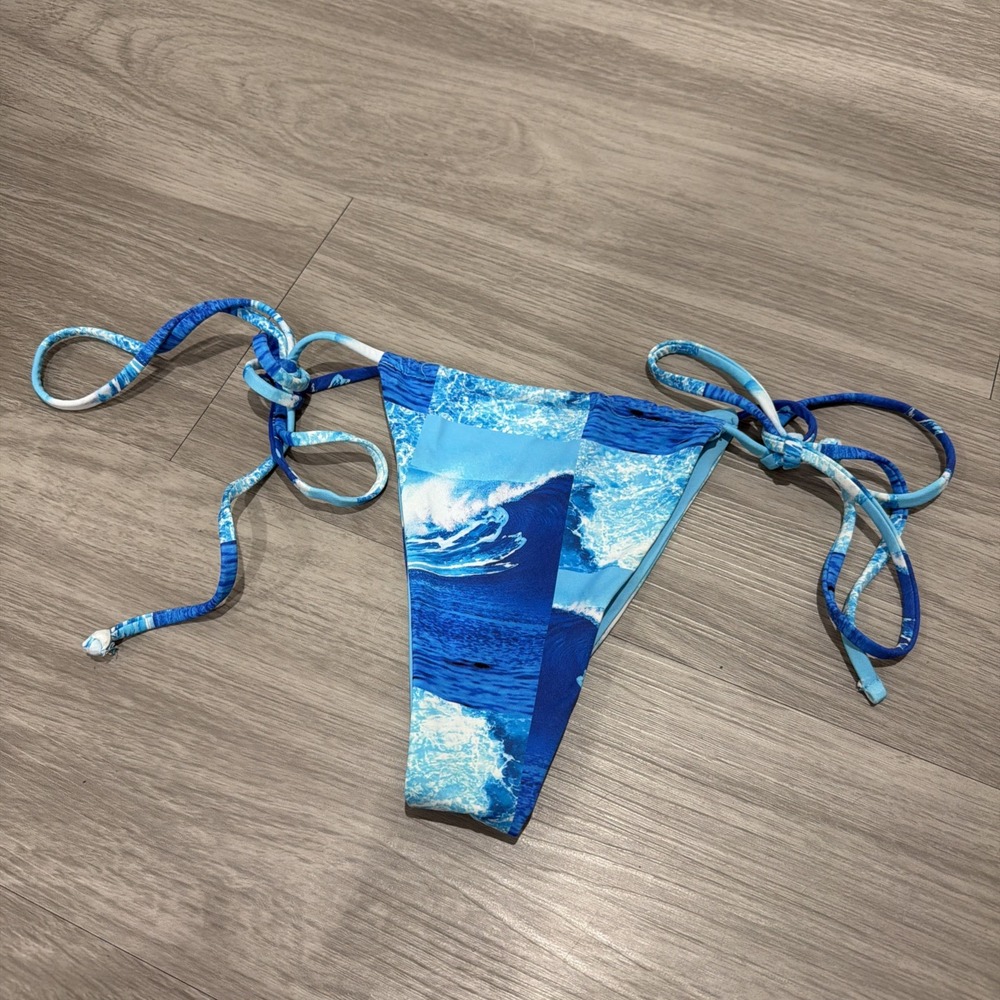 Frankies Bikinis Cheeky Side Ties Ocean Waves Beach Bottoms Size Medium